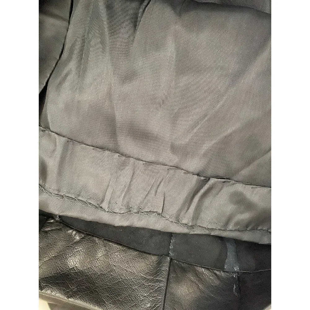 Beged -Or Israel‎ Vintage Black Midi Pleat Leather Pencil Skirt 14 More Like 6
